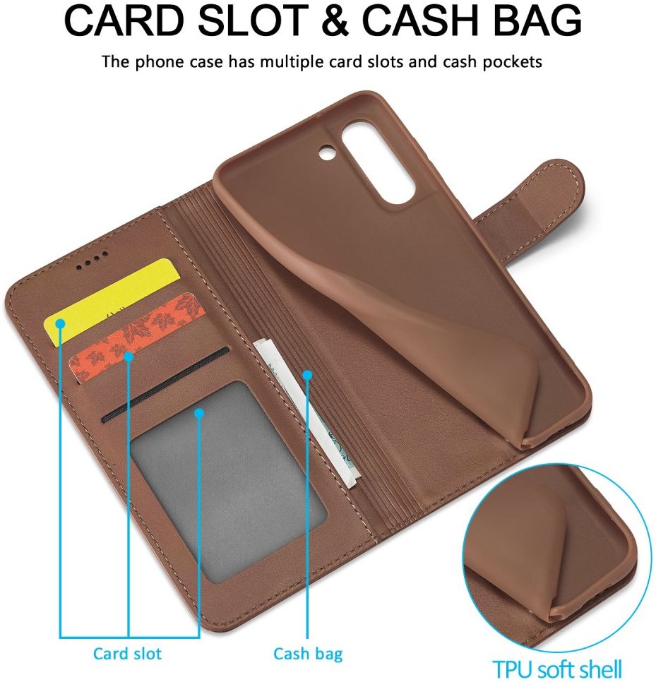 LC.IMEEKE Samsung Galaxy S21 FE Hoesje Wallet Book Case Bruin afbeelding 6