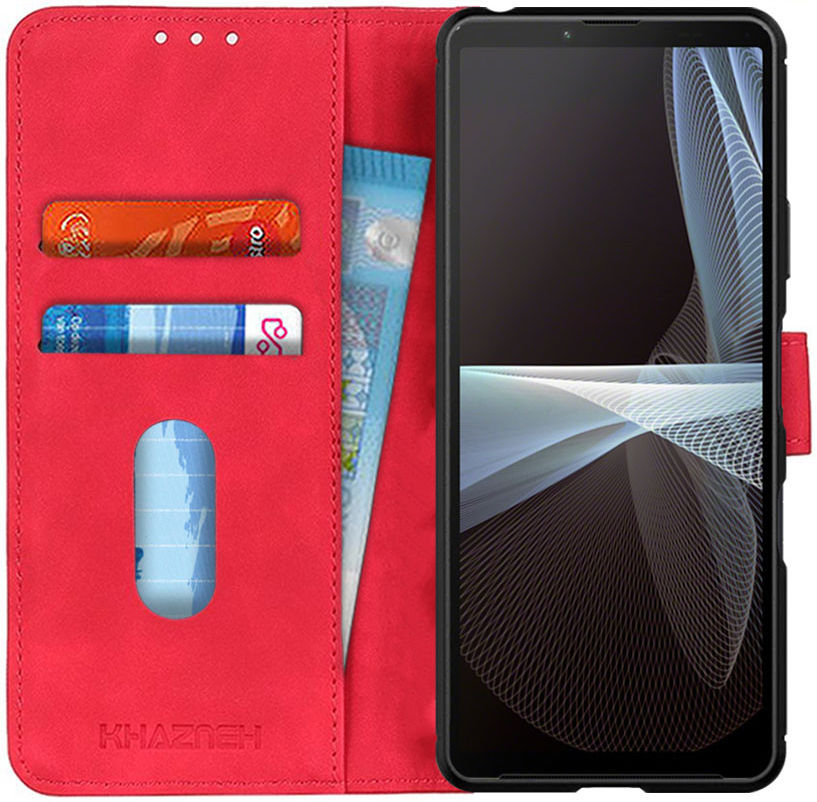 KHAZNEH Sony Xperia 10 III Hoesje Retro Wallet Book Case Rood afbeelding 1