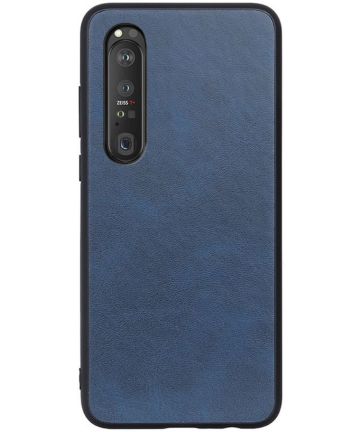 Sony Xperia 1 III Hoesje Back Cover met Kunstleer Coating Blauw Hoesjes