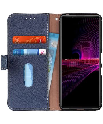 KHAZNEH Sony Xperia 1 III Hoesje Wallet Book Case Echt Leer Blauw Hoesjes