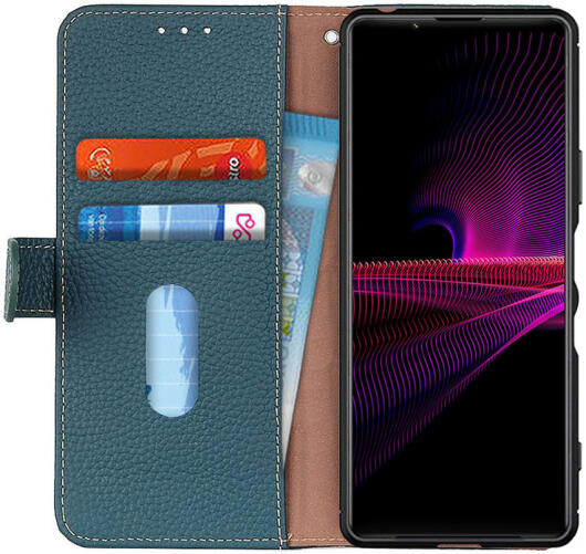 KHAZNEH Sony Xperia 1 III Hoesje Wallet Book Case Echt Leer Groen afbeelding 1