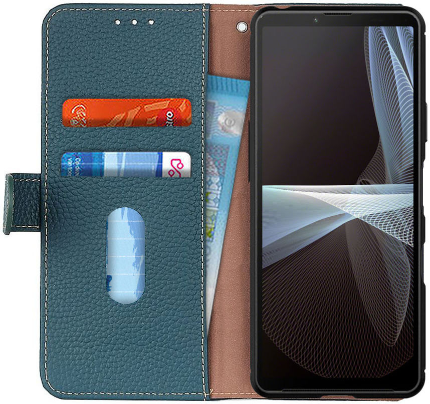 KHAZNEH Sony Xperia 10 III Hoesje Wallet Book Case Echt Leer Groen afbeelding 1