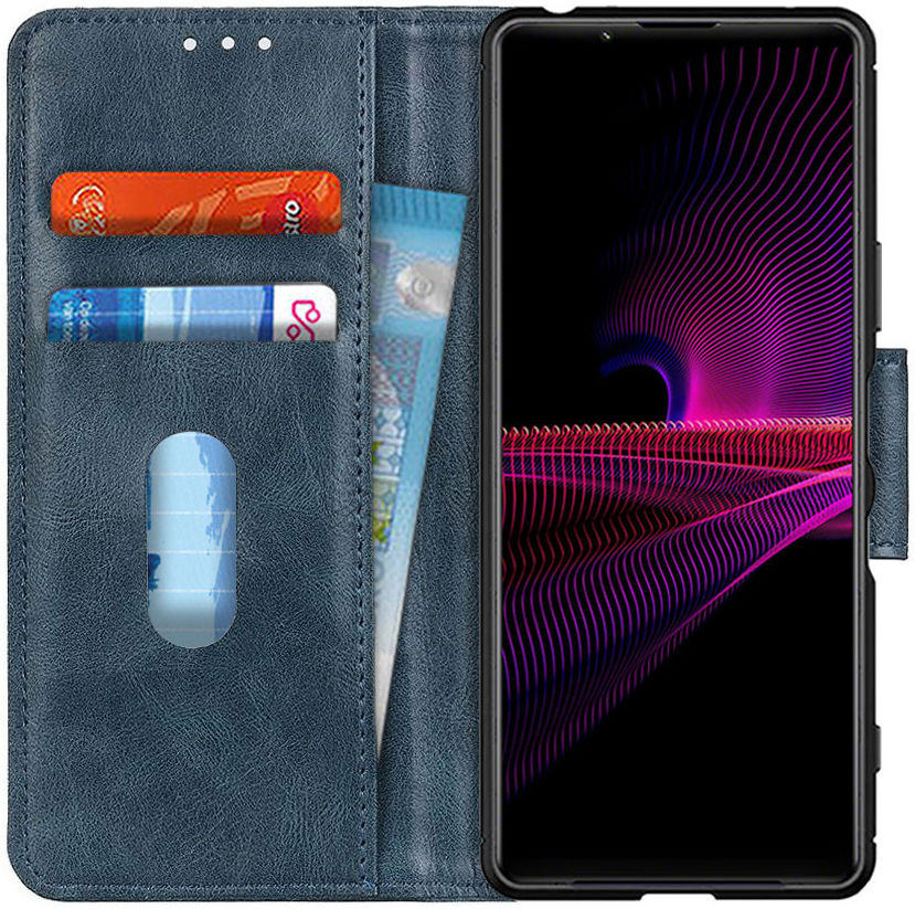 Sony Xperia 1 III Hoesje Portemonnee Book Case Kunstleer Blauw afbeelding 1