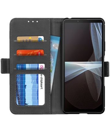 Sony Xperia 10 III Hoesje Portemonnee Kunstleer Book Case Zwart Hoesjes