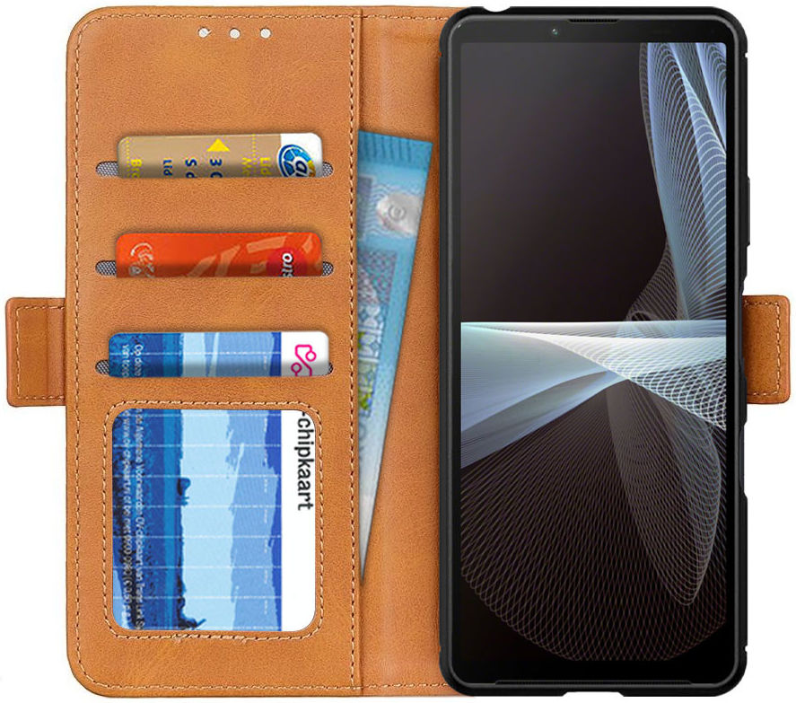 Sony Xperia 10 III Hoesje Portemonnee Kunstleer Book Case Lichtbruin afbeelding 1