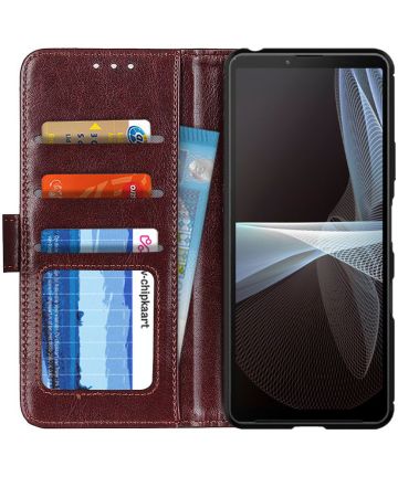 Sony Xperia 10 III Hoesje Portemonnee Wallet Book Case Bruin Hoesjes
