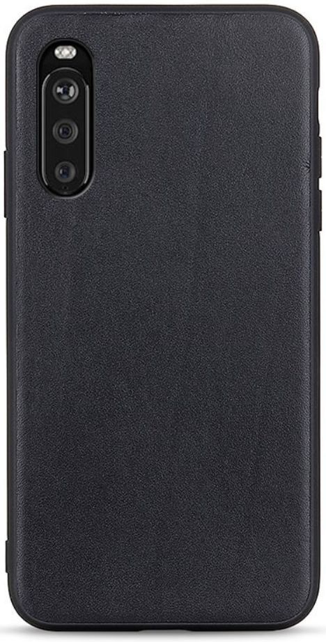 Sony Xperia 10 III Hoesje Back Cover Echt Leer Zwart afbeelding 1