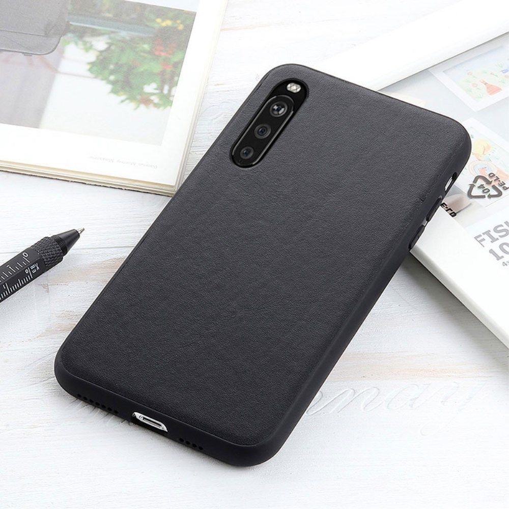 Sony Xperia 10 III Hoesje Back Cover Echt Leer Zwart afbeelding 2