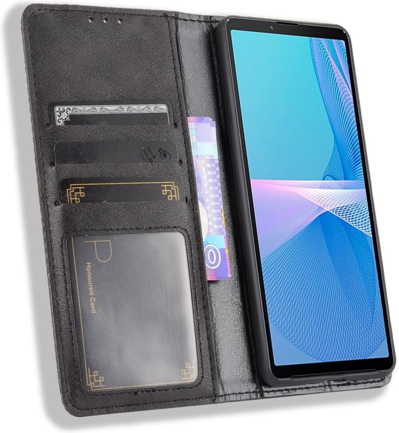 Sony Xperia 10 III Hoesje Book Case Vintage Portemonnee Zwart afbeelding 2