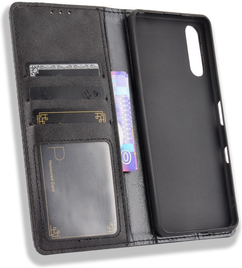 Sony Xperia 10 III Hoesje Book Case Vintage Portemonnee Zwart afbeelding 6