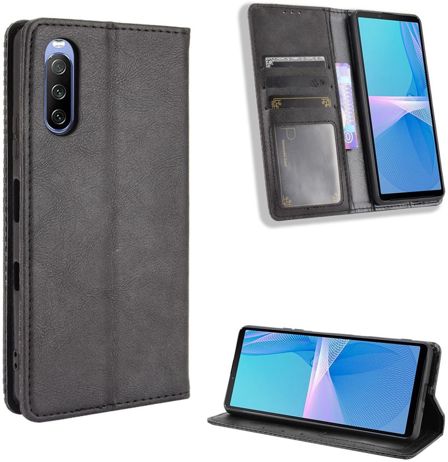 Sony Xperia 10 III Hoesje Book Case Vintage Portemonnee Zwart afbeelding 8
