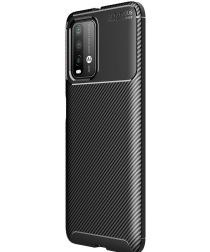 Xiaomi Redmi 9T Hoesje Siliconen Carbon TPU Back Cover Zwart