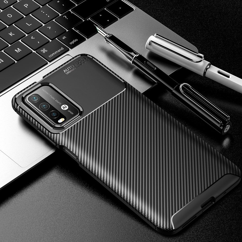 Xiaomi Redmi 9T Hoesje Siliconen Carbon TPU Back Cover Zwart afbeelding 4