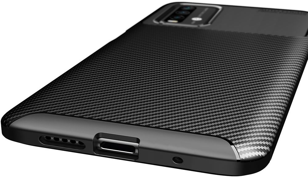 Xiaomi Redmi 9T Hoesje Siliconen Carbon TPU Back Cover Zwart afbeelding 7