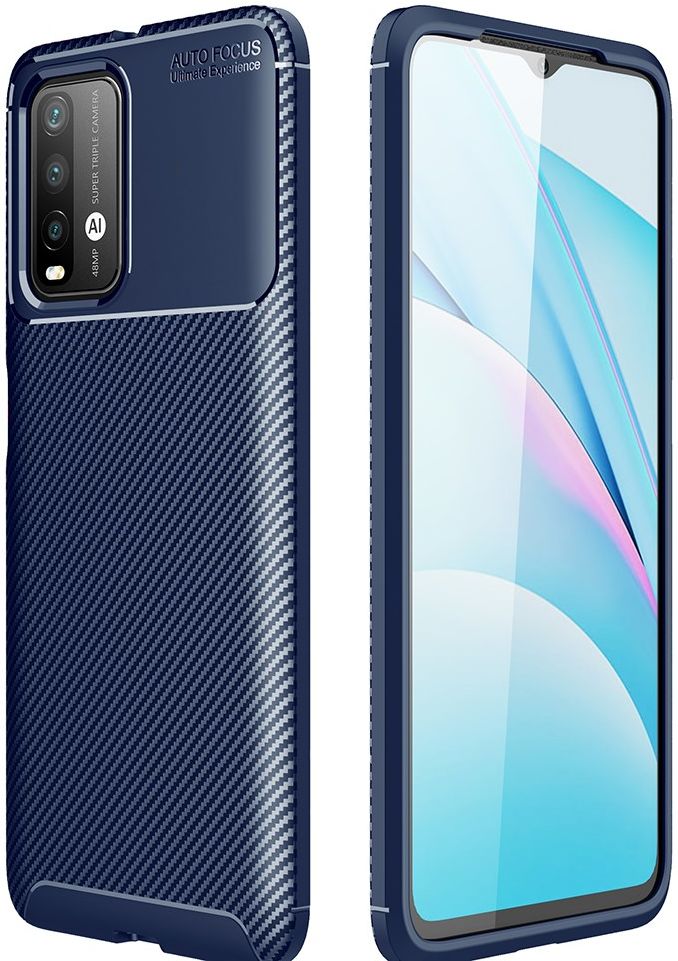 Xiaomi Redmi 9T Hoesje Siliconen Carbon TPU Back Cover Blauw afbeelding 6