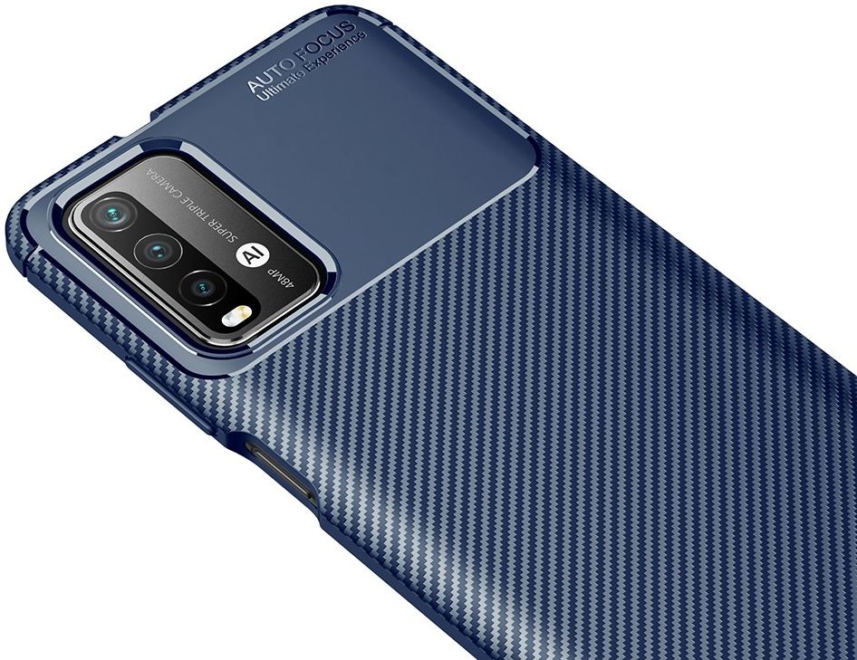 Xiaomi Redmi 9T Hoesje Siliconen Carbon TPU Back Cover Blauw afbeelding 5
