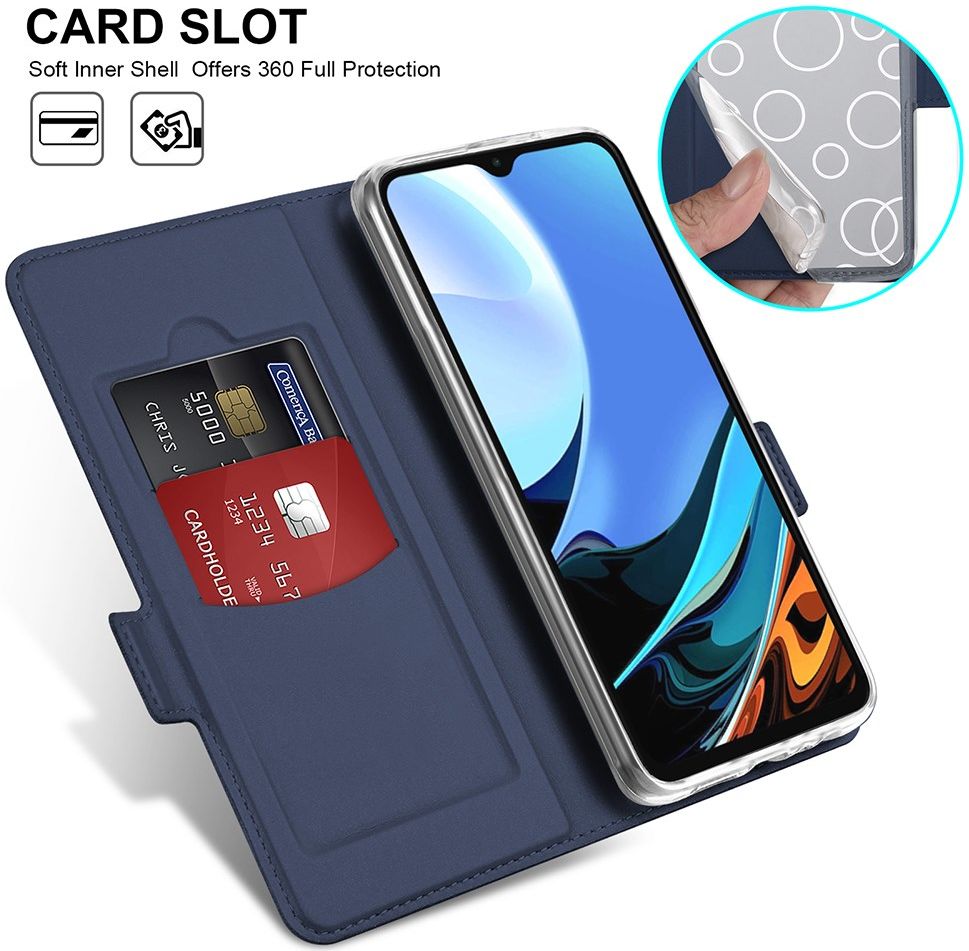 Xiaomi Redmi 9T Hoesje Portemonnee Book Case Kunstleer Blauw afbeelding 3