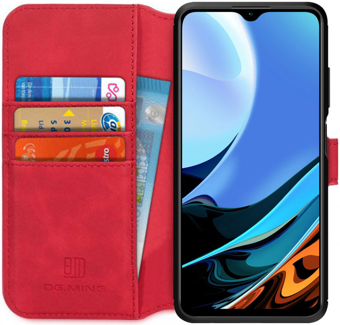 Xiaomi Redmi 9T Hoesje Retro Wallet Book Case Rood afbeelding 1