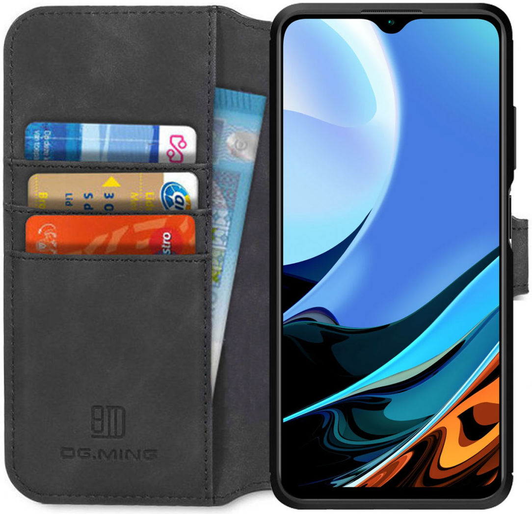 Xiaomi Redmi 9T Hoesje Retro Wallet Book Case Zwart afbeelding 1