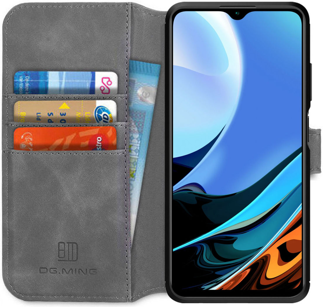 Xiaomi Redmi 9T Hoesje Retro Wallet Book Case Grijs afbeelding 1