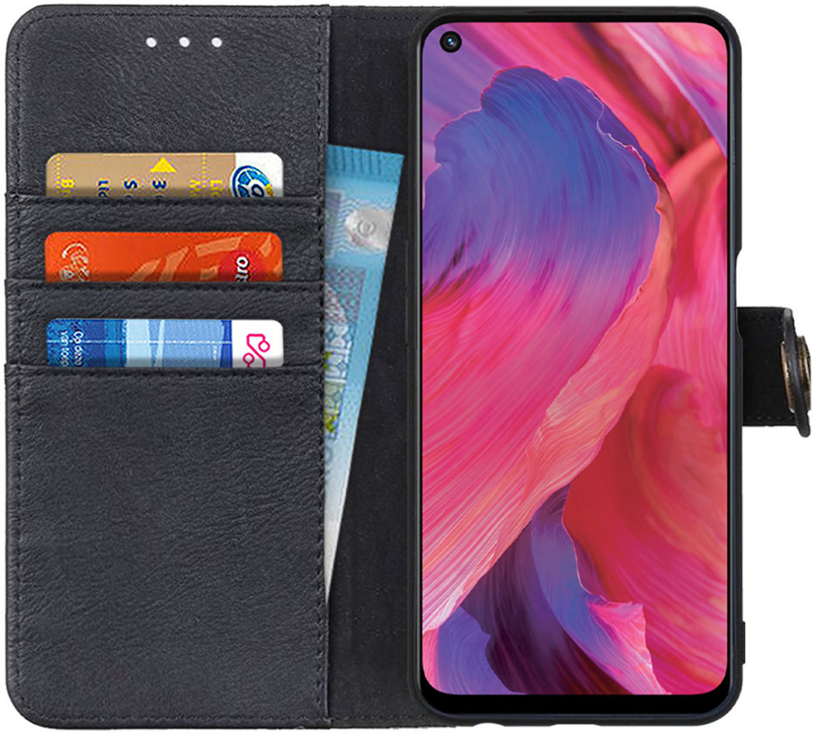 Oppo A54 5G / A74 5G Hoesje Portemonnee met Drukknoop Sluiting Zwart afbeelding 1
