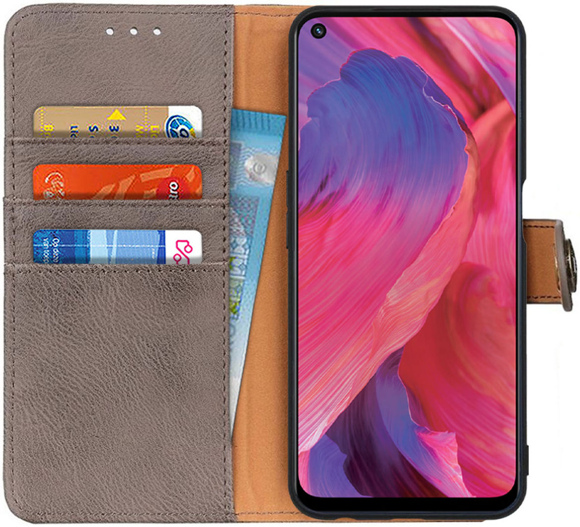 Oppo A54 5G / A74 5G Hoesje Portemonnee met Drukknoop Sluiting Grijs afbeelding 1