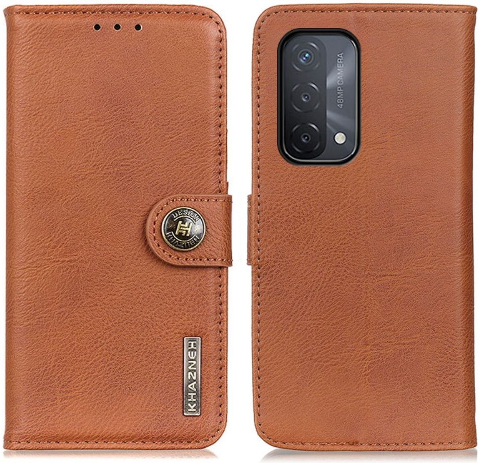 Oppo A54 5G / A74 5G Hoesje Portemonnee met Drukknoop Sluiting Bruin afbeelding 4