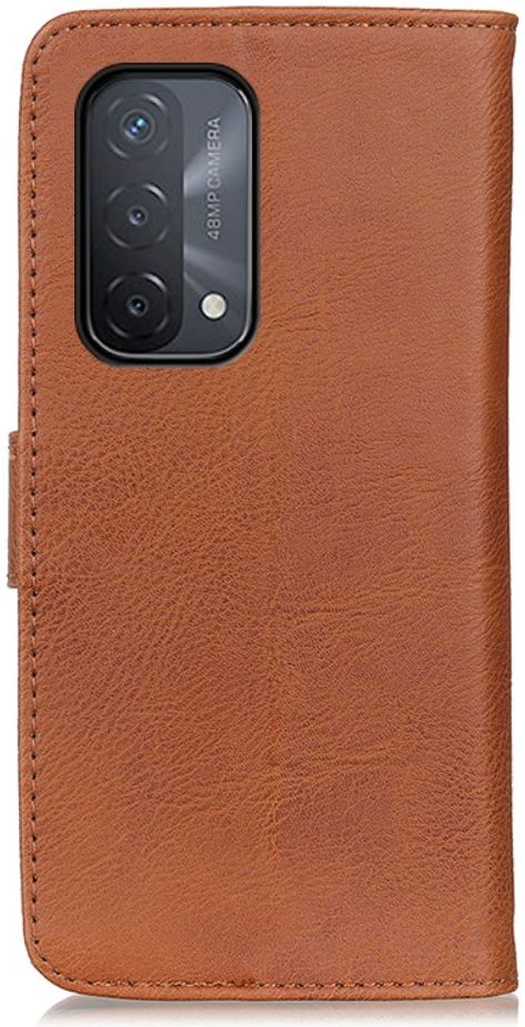 Oppo A54 5G / A74 5G Hoesje Portemonnee met Drukknoop Sluiting Bruin afbeelding 6