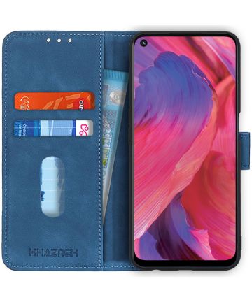 KHAZNEH Oppo A54 5G / A74 5G Hoesje Retro Wallet Book Case Blauw Hoesjes