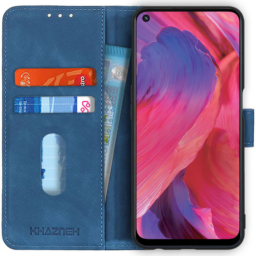 KHAZNEH Oppo A54 5G / A74 5G Hoesje Retro Wallet Book Case Blauw afbeelding 1