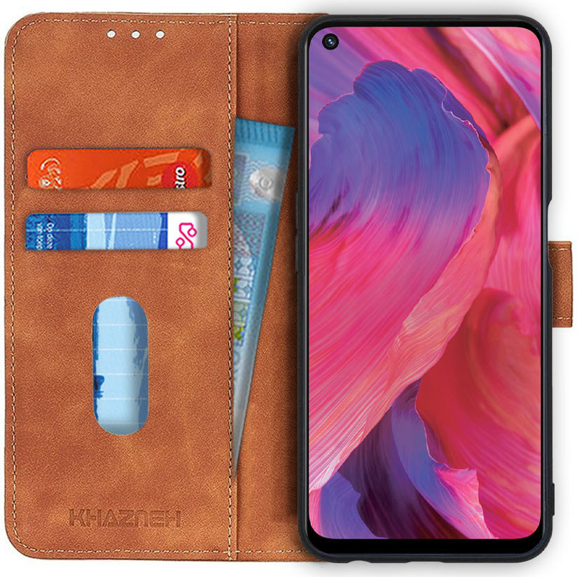 KHAZNEH Oppo A54 5G / A74 5G Hoesje Retro Wallet Book Case Bruin afbeelding 1