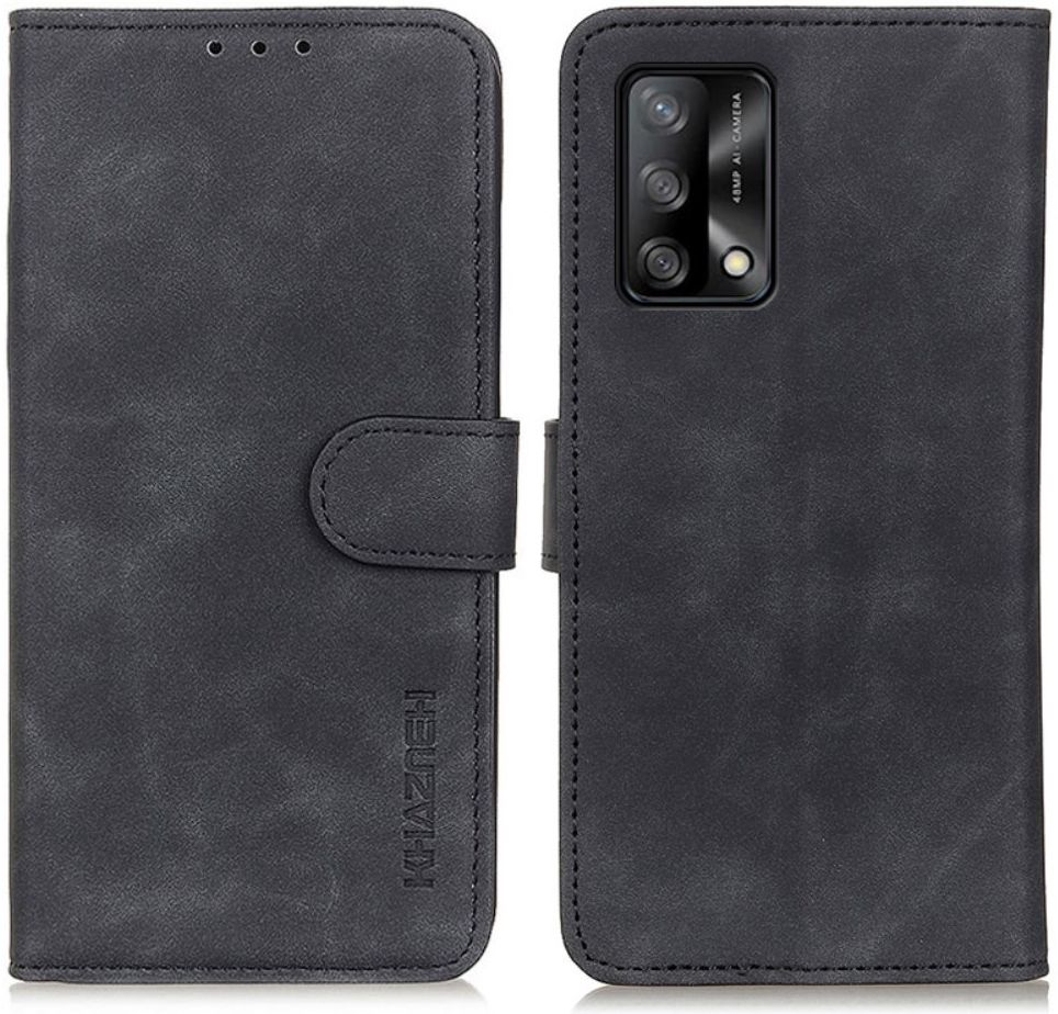 KHAZNEH Oppo A74 4G Hoesje Hoesje Retro Wallet Book Case Zwart afbeelding 2