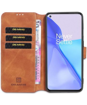 DG Ming OnePlus 9 Hoesje Retro Wallet Book Case Bruin Hoesjes
