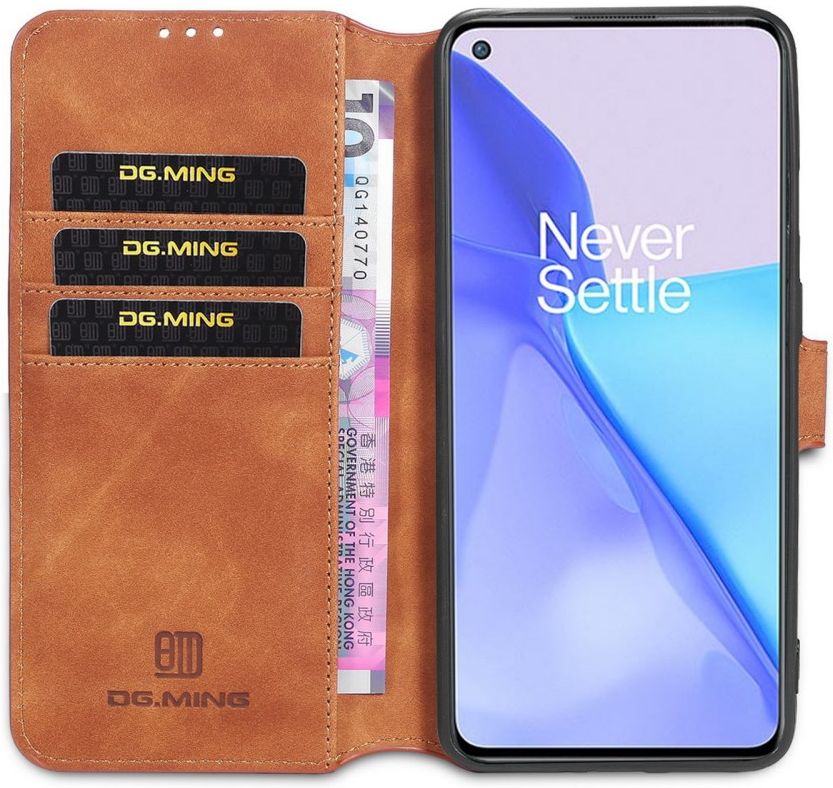 DG Ming OnePlus 9 Hoesje Retro Wallet Book Case Bruin afbeelding 1
