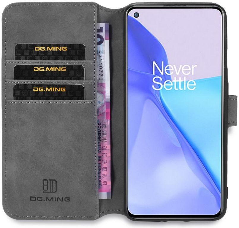 DG Ming OnePlus 9 Hoesje Retro Wallet Book Case Grijs afbeelding 1