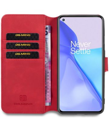 DG Ming OnePlus 9 Hoesje Retro Wallet Book Case Rood Hoesjes