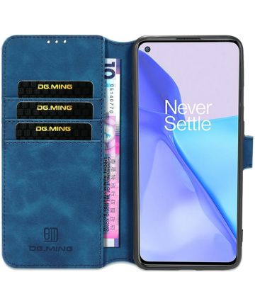 DG Ming OnePlus 9 Hoesje Retro Wallet Book Case Blauw Hoesjes