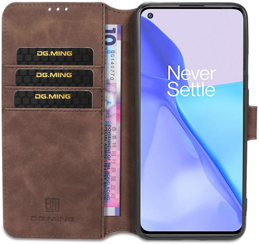 DG Ming OnePlus 9 Hoesje Retro Wallet Book Case Coffee afbeelding 1