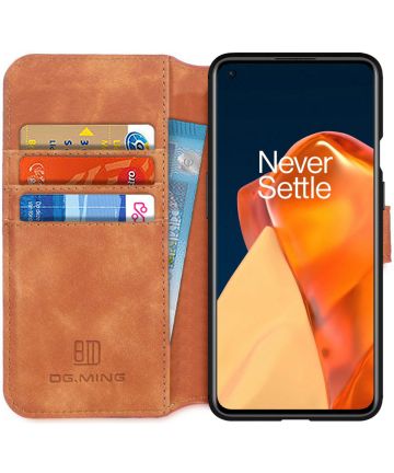 DG Ming OnePlus 9 Pro Hoesje Retro Wallet Book Case Bruin Hoesjes