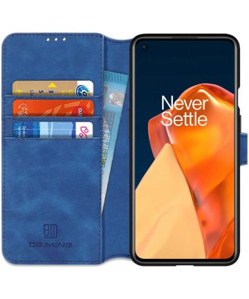 DG Ming OnePlus 9 Pro Hoesje Retro Wallet Book Case Blauw Hoesjes