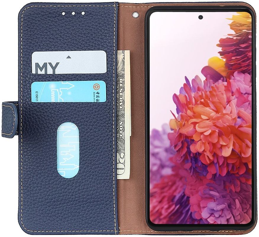 KHAZNEH Oppo A74 4G Hoesje Portemonnee Book Case Echt Leer Blauw afbeelding 1