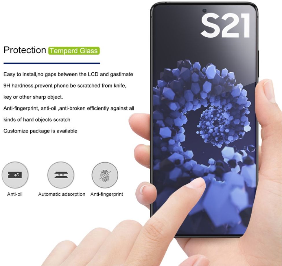 Samsung Galaxy S21 Screen Protector Tempered UV Glass Volledig Dekkend afbeelding 6