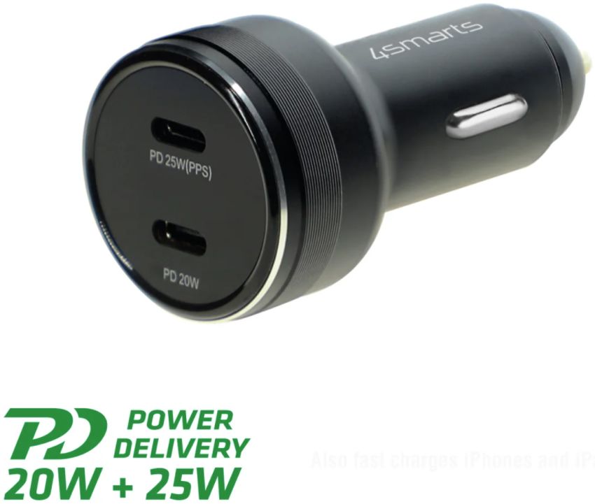 4smarts USB-C Dubbele Auto 45W Snellader Power Delivery Zwart afbeelding 3
