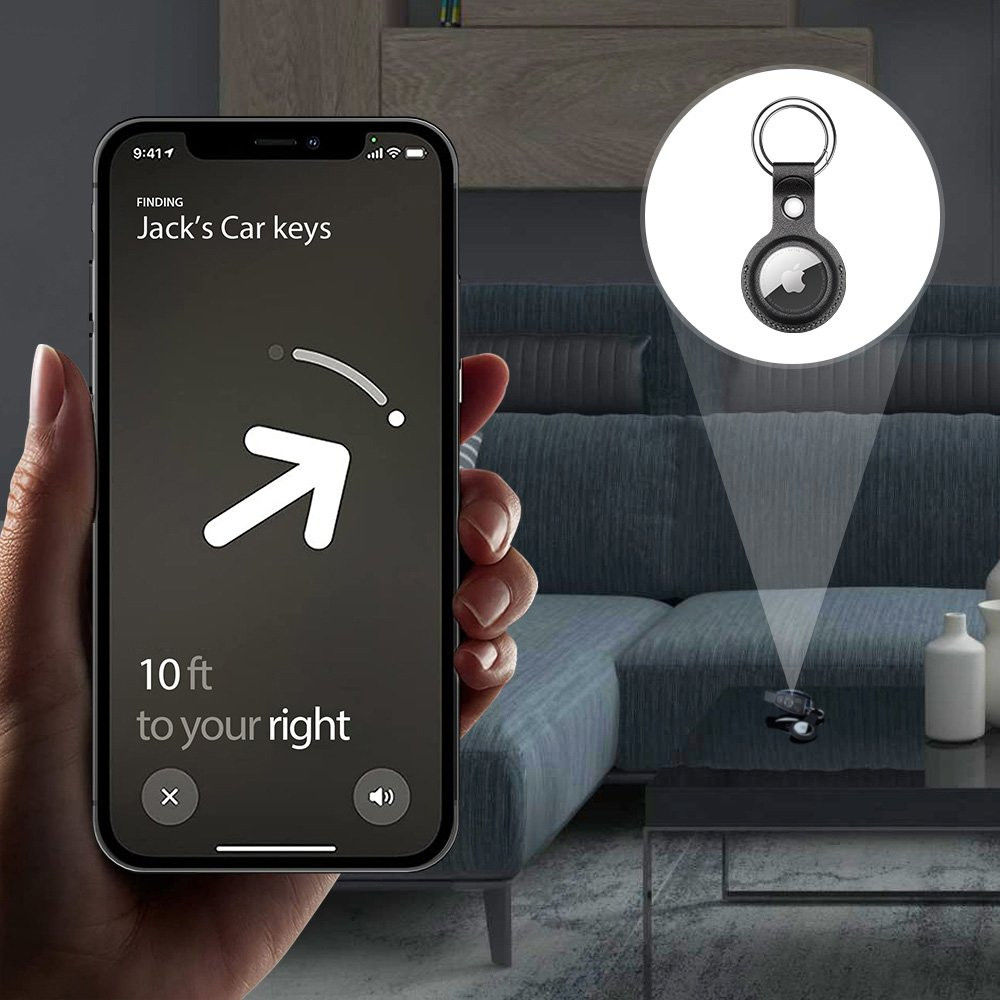 Dux Ducis Apple AirTag Sleutelhanger Kunst Leer Blauw afbeelding 7