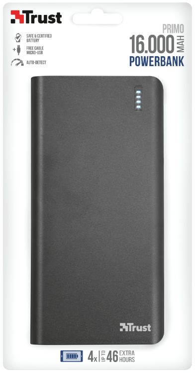 Trust Primo Powerbank 16.000 mAh met Twee USB-A Poorten Zwart afbeelding 8