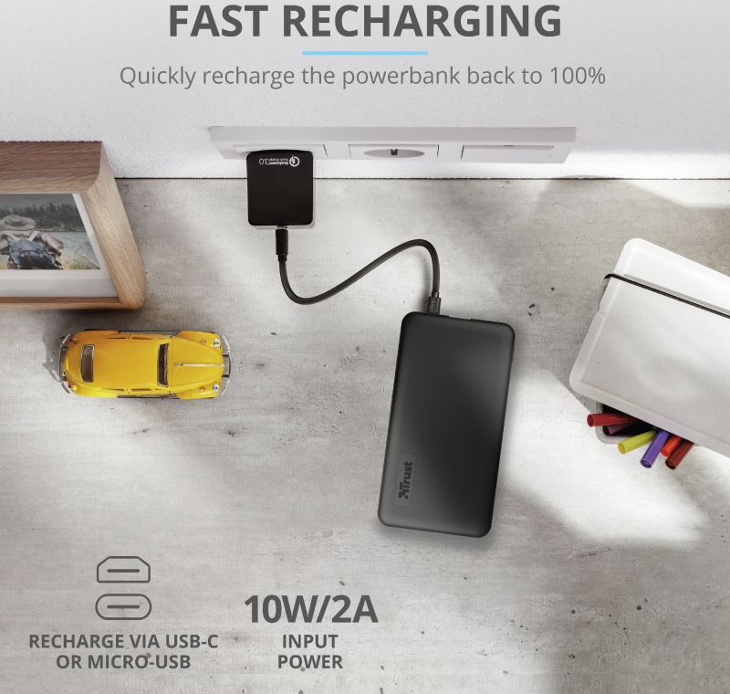 Trust Primo Ultra Dunne Mini Powerbank USB/USB-C 5.000 mAh Zwart afbeelding 9