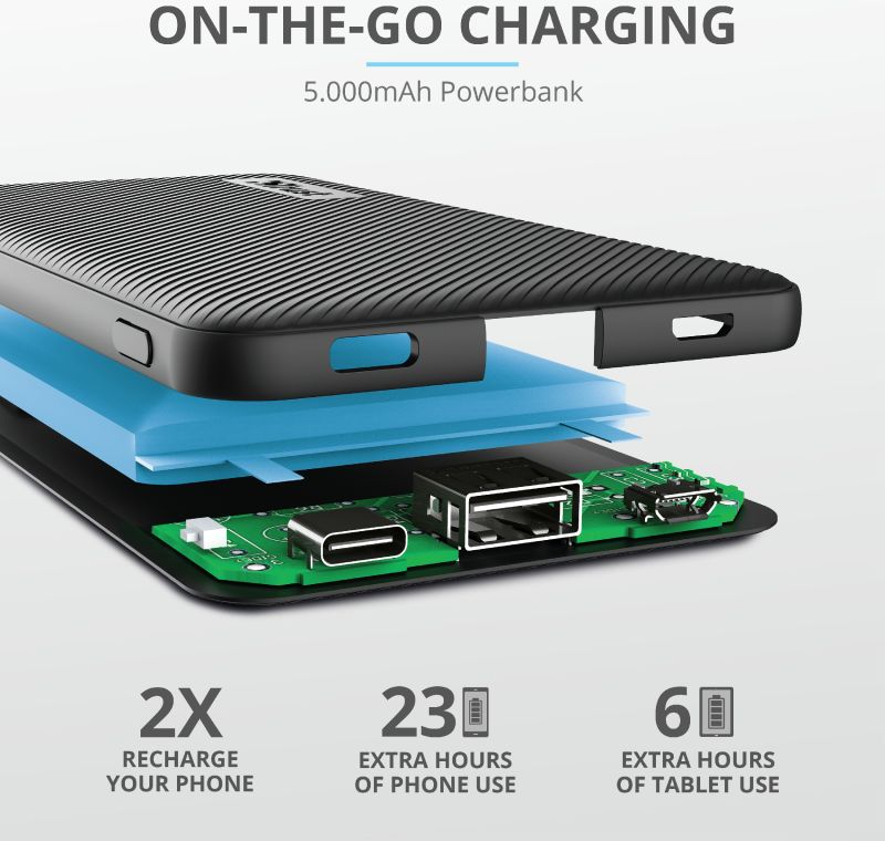 Trust Primo Ultra Dunne Mini Powerbank USB/USB-C 5.000 mAh Zwart afbeelding 5