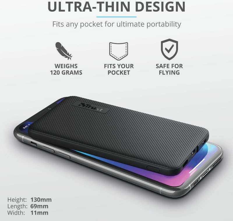 Trust Primo Ultra Dunne Mini Powerbank USB/USB-C 5.000 mAh Zwart afbeelding 6