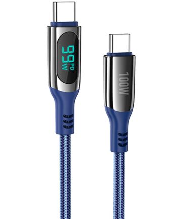 Hoco S51 100W Fast Charge USB-C naar USB-C Snellaad Kabel 1.2M Blauw Kabels