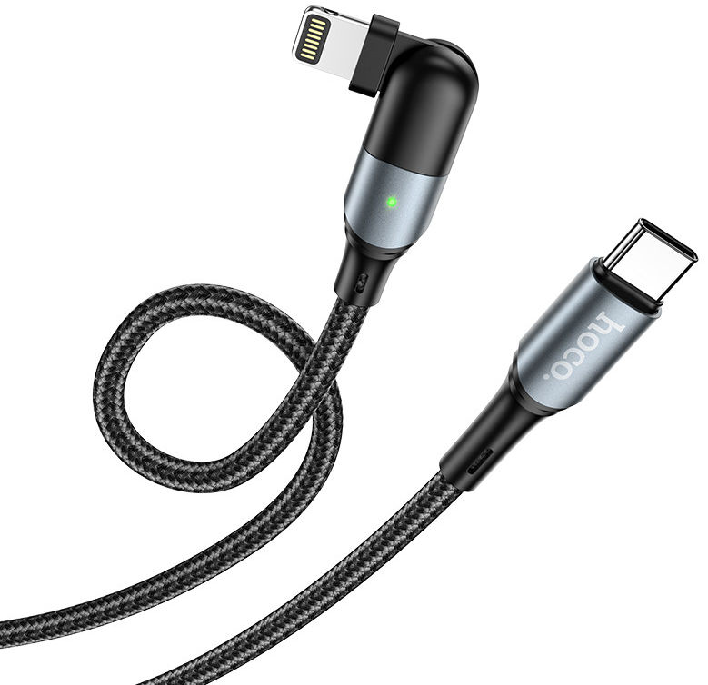 Hoco U100 USB-C naar Apple Lightning Draaibare Haakse Kabel 20W Zwart afbeelding 2